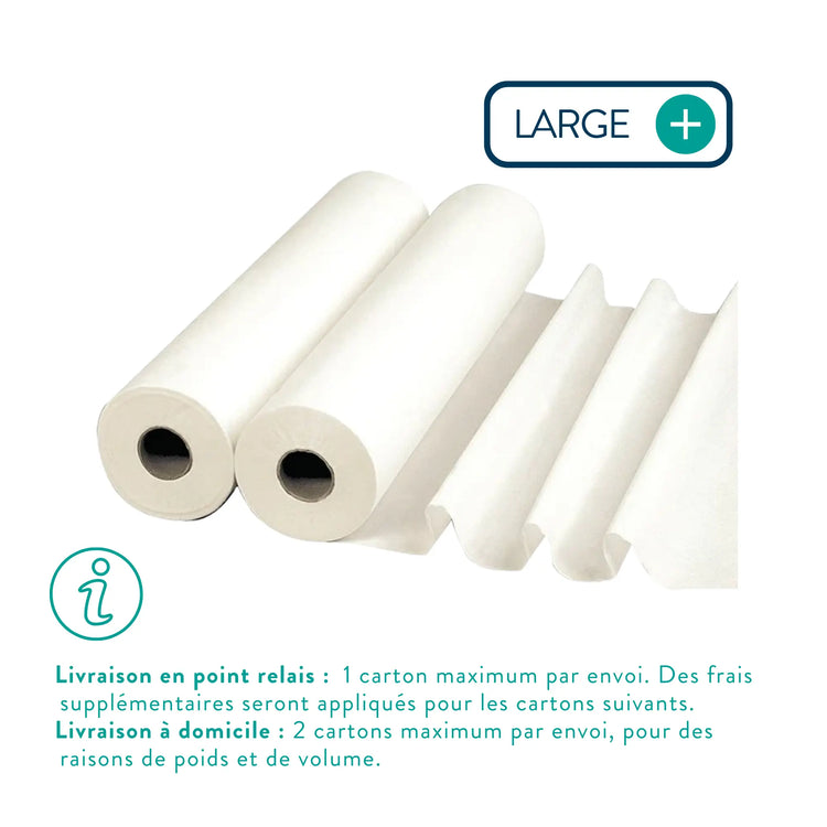 6 rouleaux Draps d'examen Larges blancs - 135 formats - 2 Plis lisses My Podologie 