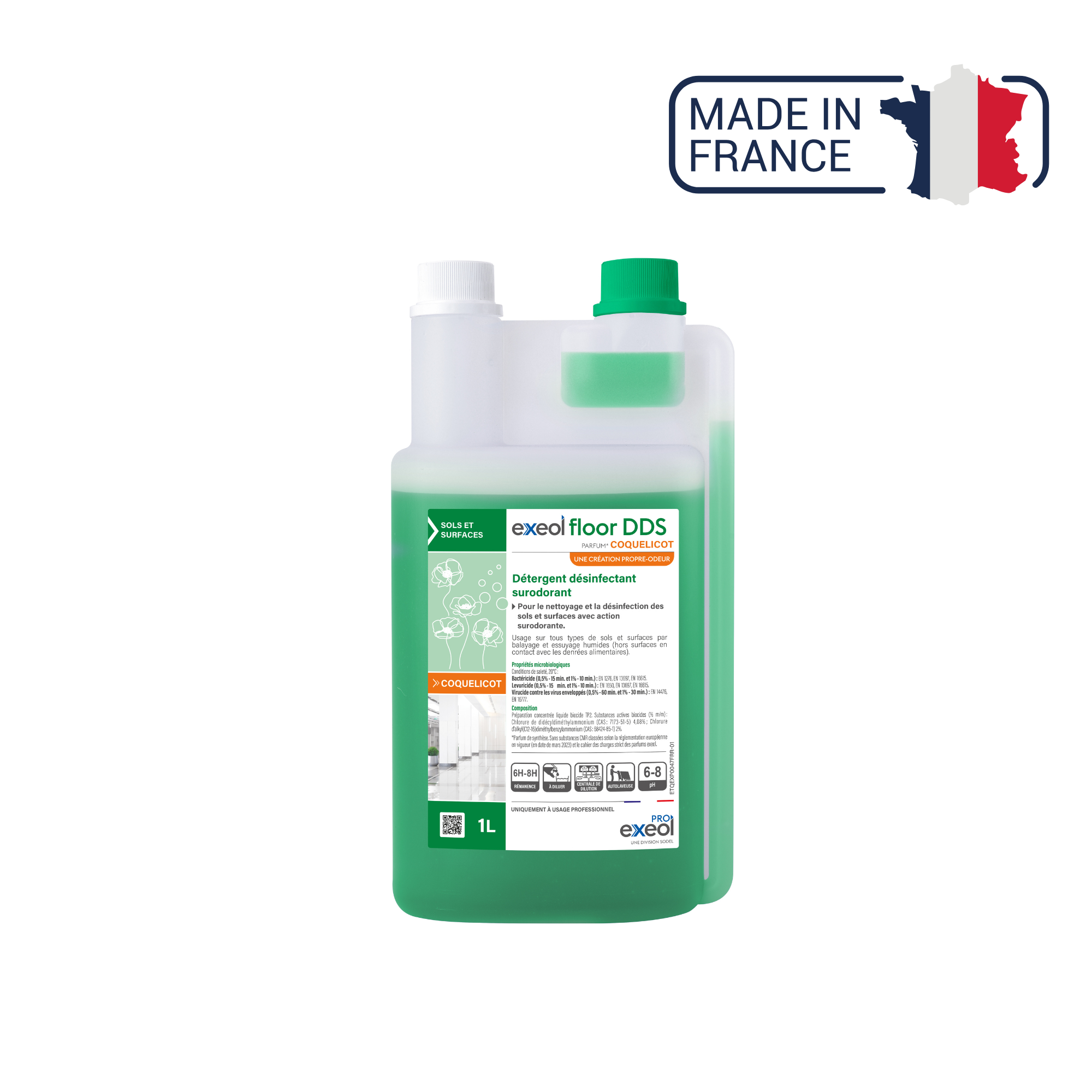 Exeol Floor DDS - Détergent désinfectant surodorant sols et surfaces - Sodel Exeol 