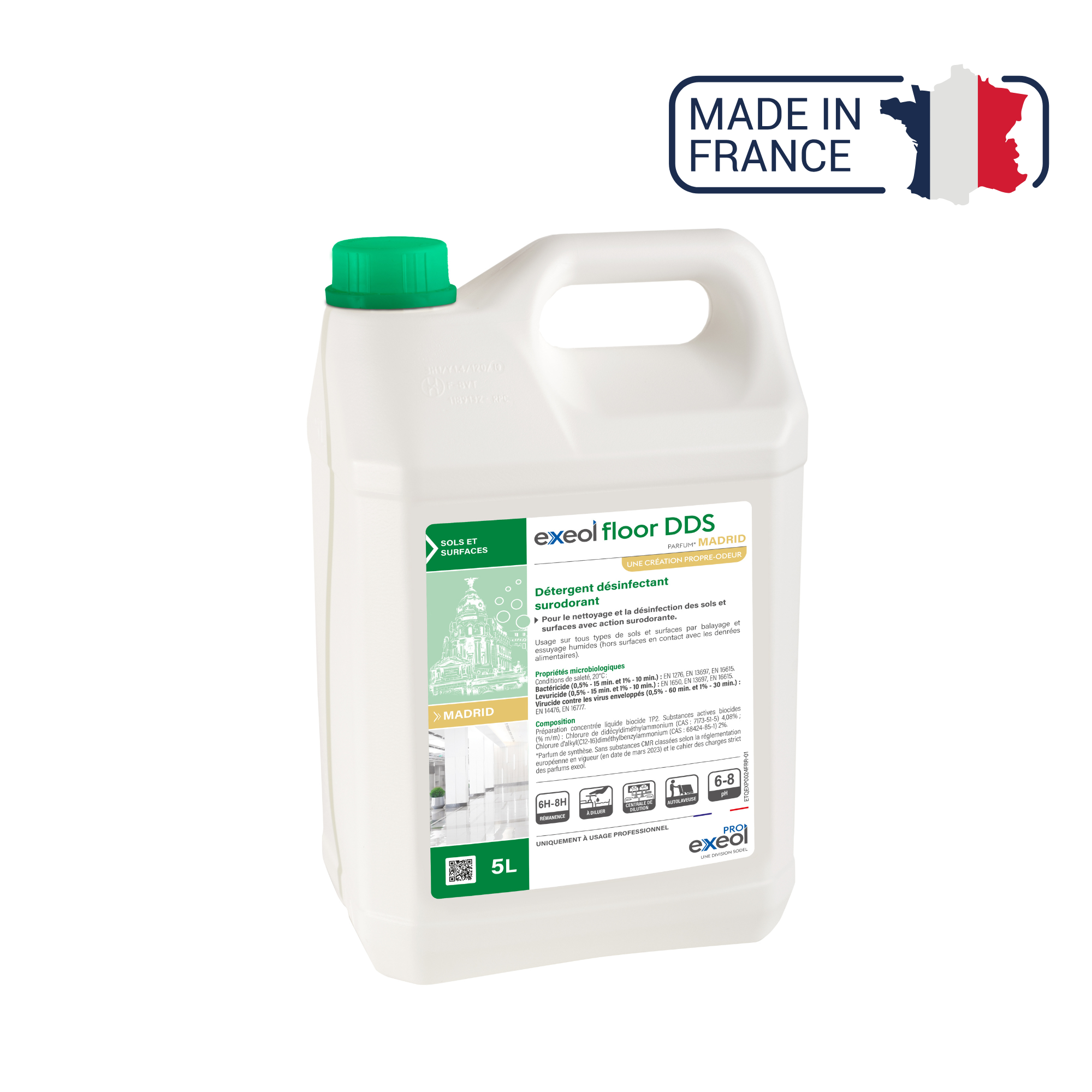 Exeol Floor DDS - Détergent désinfectant surodorant sols et surfaces - Sodel Exeol 