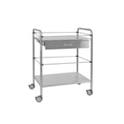 Stainless steel pedestal table - 2 trays - 70 x 50 cm - With drawer