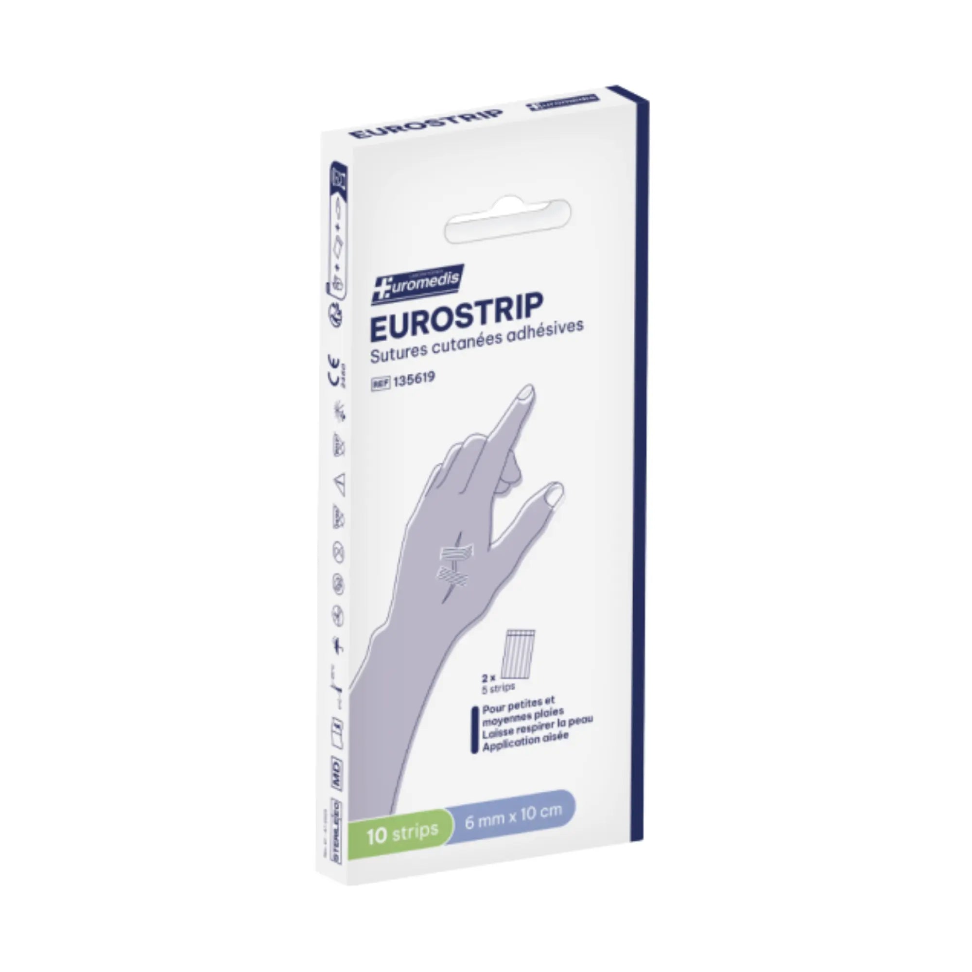 Eurostrip adhesive skin sutures - 6mm x 10cm - 10 strips - Euromédis BSN Medical 